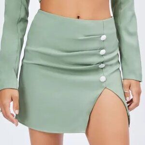 Cider Sage Solid Button Slit Mini Skirt Size XL